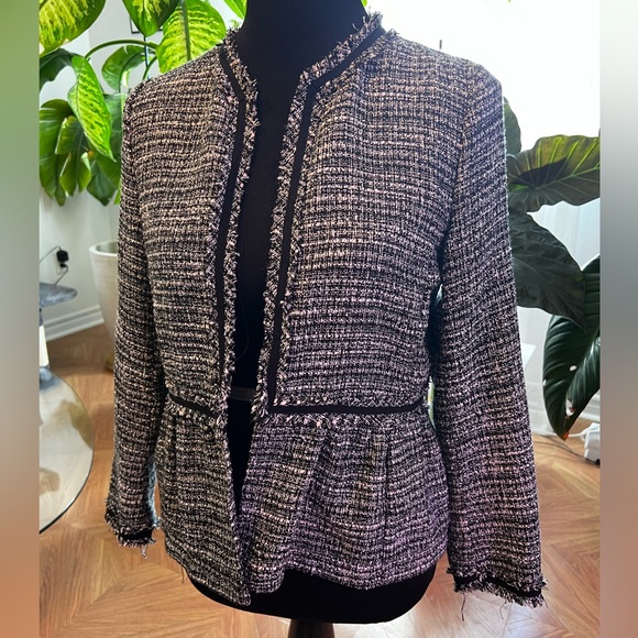 Zara Tweed Blazer, Buttonless, Black Piping, Small - Picture 6 of 12